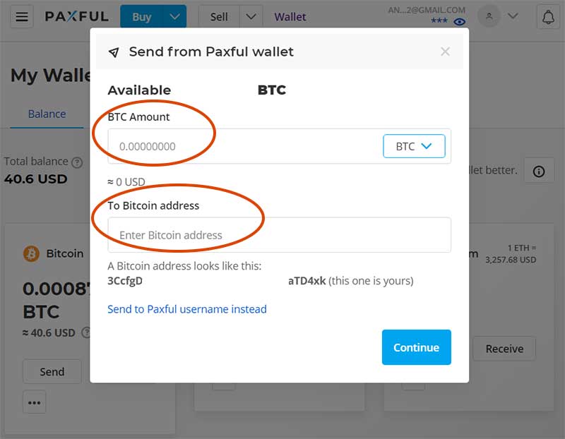 Paxful Bitcoin wallet page