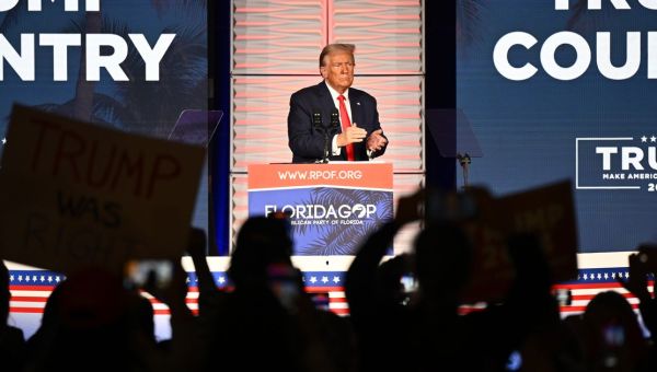 Empty seats litter Donald Trump’s latest speech as he battles legal troubles