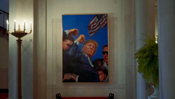 Trump moves Obama's White House portrait to display painting of his own assassination attempt