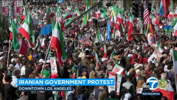 Thousands protest for freedom in DTLA as Iran marks anniversary of Islamic Revolution
