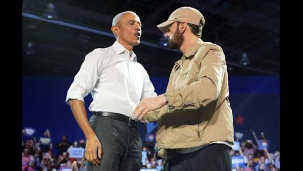 Eminem, Obama urge Michiganders to vote for Harris during rally in Detroit