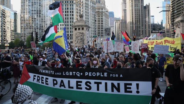Pro-Palestine Protesters Descend on DNC Calling for Gaza Ceasefire