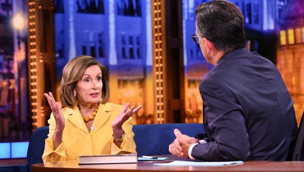 Pro-Palestine Protest Derails Nancy Pelosi’s Live ‘Late Show’ Interview With Stephen Colbert