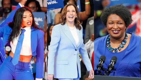 Kamala Harris Brings Sartorial Blue Wave to Atlanta Campaign Rally With Megan Thee Stallion, Stacey Abrams and More