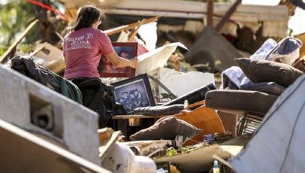 Tornado wrecked mobile homes and main street