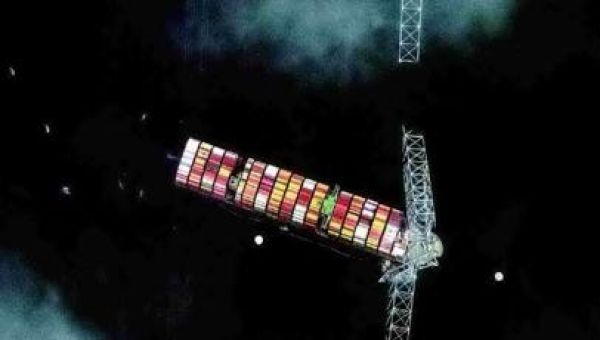 POWERLESS CARGO SHIP DESTROYS BRIDGE