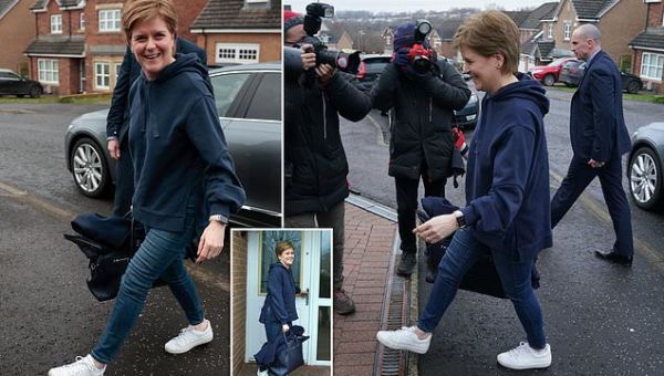 Sturgeon looks relaxed as she returns home after resignation speech