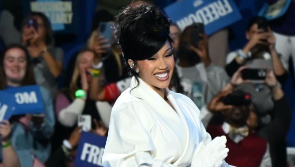 Cardi B Wears Suffragette White Power Suit While Endorsing Vice President Kamala Harris