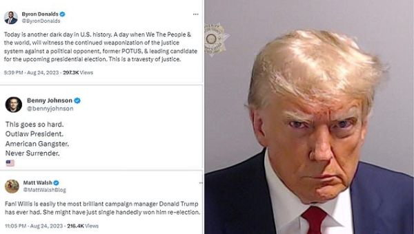 Conservatives blast booking images of former president Trump