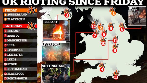 Britain’s weekend of shame: Map reveals extent of riots and looting