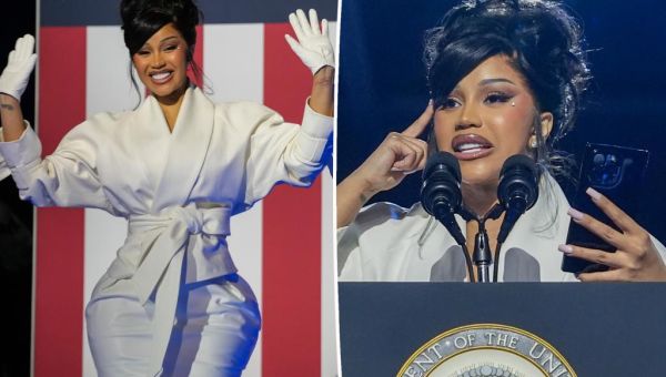 Cardi B gets flustered due to teleprompter glitch at Kamala Harris…