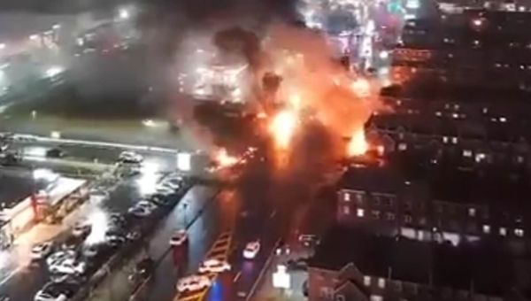 Aerial footage shows Philadelphia street where plane crashed