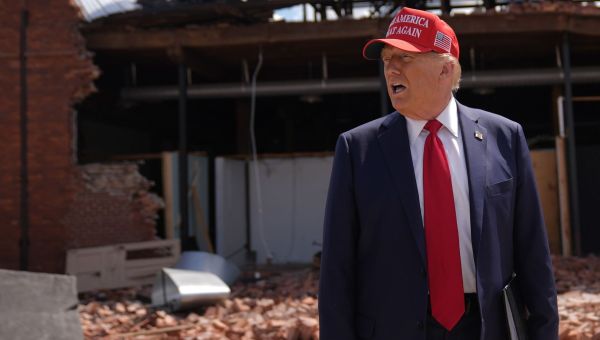 Trump arrives in Georgia to survey storm damage, questions Biden-Harris response