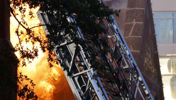 A fire severely damages the historic First Baptist Dallas church sanctuary