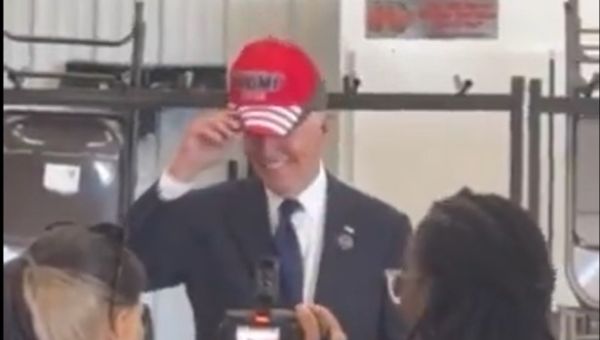 Joe Biden Captured on Video Wearing a Trump Hat