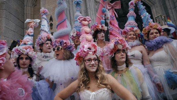 AP PHOTOS: Colorful hats and costumes light up annual NYC Easter Parade
