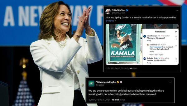 Eagles working to remove ‘counterfeit’ bus stop ads that endorse Kamala Harris