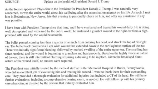 Trump’s Ear Wound From Gunshot Confirmed By Dr. Ronnie Jackson – BlueAnon Hardest Hit