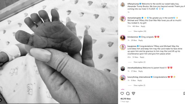 It’s a boy! Tiffany Trump gives birth to son Alexander