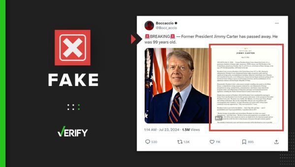 Letter announcing President Jimmy Carter’s death on July 23 is fake