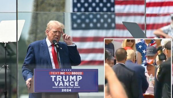 Trump ventures outside of new bulletproof encasement to embrace...