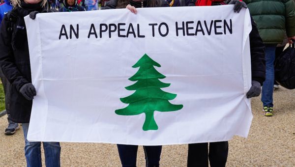 Outside Supreme Court justice’s home, a Revolution-era flag, now a call for Christian nationalism