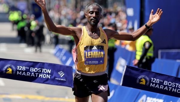 Ethiopian Sisay Lemma runs away to victory in the Boston Marathon