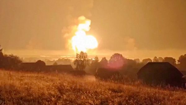 Huge fire and evacuations as Kyiv drone attack hits Russian arms depot west of Moscow