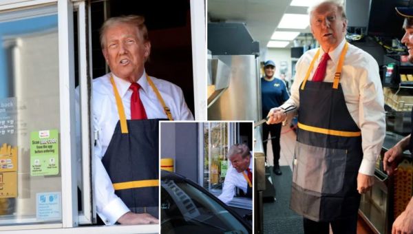 Trump works fry cooker at McDonald’s, needles Harris over claims she…
