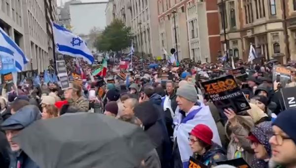 Watch: Thousands gather to march against antisemitism in central London