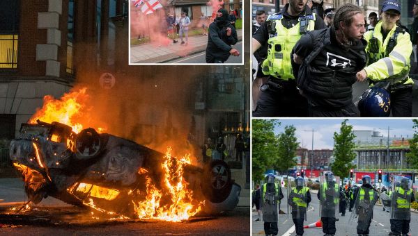 Shameless far-right rioters loot shops and set fire to library