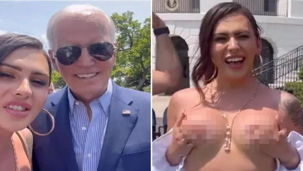 Wild Scenes as Trans Model Goes TOPLESS at White House After Shaking Hands With President Joe Biden