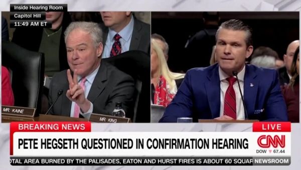 Squirmy Pete Hegseth shredded by Tim Kaine for cheating on ‘mother’ of his child