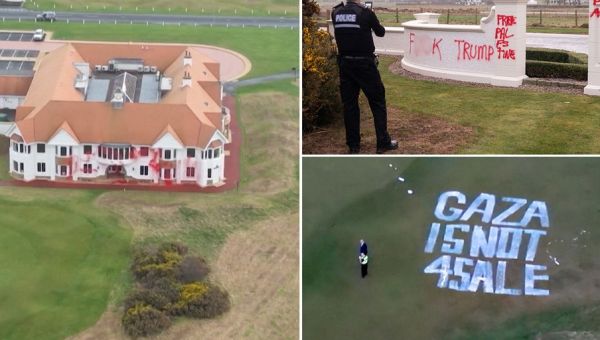 Trump's Scottish golf resort vandalized by pro-Palestine group over Gaza stance