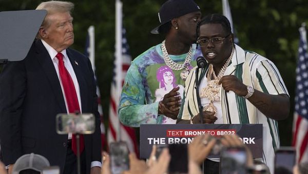 Trump appeared on stage at his Bronx rally with two rappers charged…