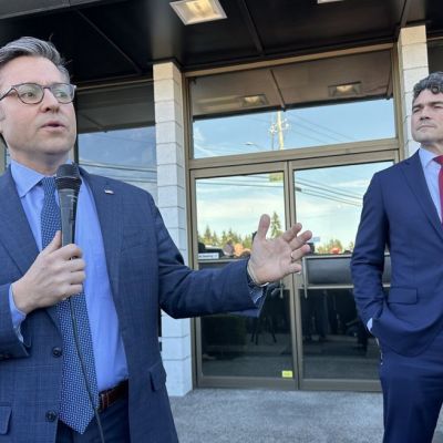House Speaker Mike Johnson campaigns for Joe Kent, as GOP seeks to flip WA seat