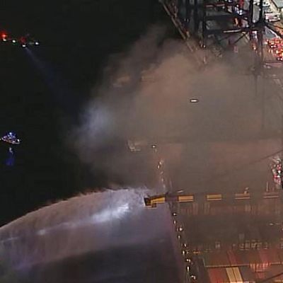 Firefighters battling massive blaze on LA cargo ship