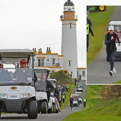 Donald Trump ‘extremely close’ aide Natalie Harp pictured sprinting after his golf cart in Scotland – AOL