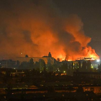 At least one dead as huge missile barrage leaves Kyiv up in flames