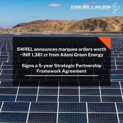 SWREL Secures ₹1,381 Crore EPC Orders from Adani Green, Signs 5-Year Strategic Partnership Agreement
