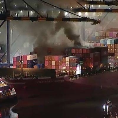 Firefighters battle container ship fire at Port of LA; all crew members accounted for