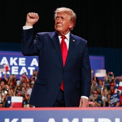 Trump’s hilarious jibe at protester as rally descends into chaos