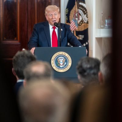 Trump boasts about the economy, but says weak data is Biden's problem.