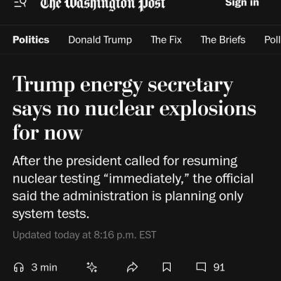 The Washington Post:Trump’s energy secretary has said there are no nuclear explosions yet