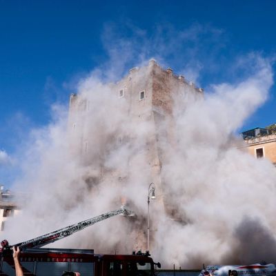Rome: worker trapped and one injured after part of medieval tower collapses