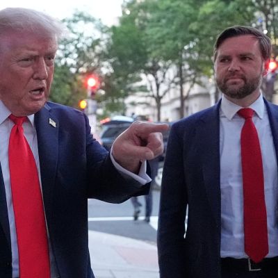 Trump heckled while celebrating first month of his Washington ‘takeover’: ‘You’re the Hitler of our time!’