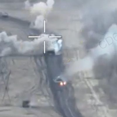 Video appears to show a Ukrainian Leopard tank taking out a column of Russian armored vehicles