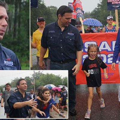 Ron and Casey DeSantis get soaked in New Hampshire