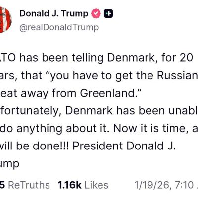 Trump said it was “time” to eliminate the “Russian threat” in Greenland
