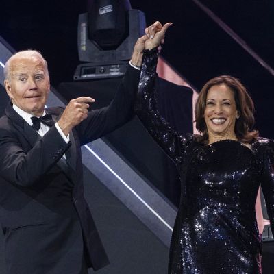 Joe opens for Kamala as she sports glitzy gown to CBC gala
